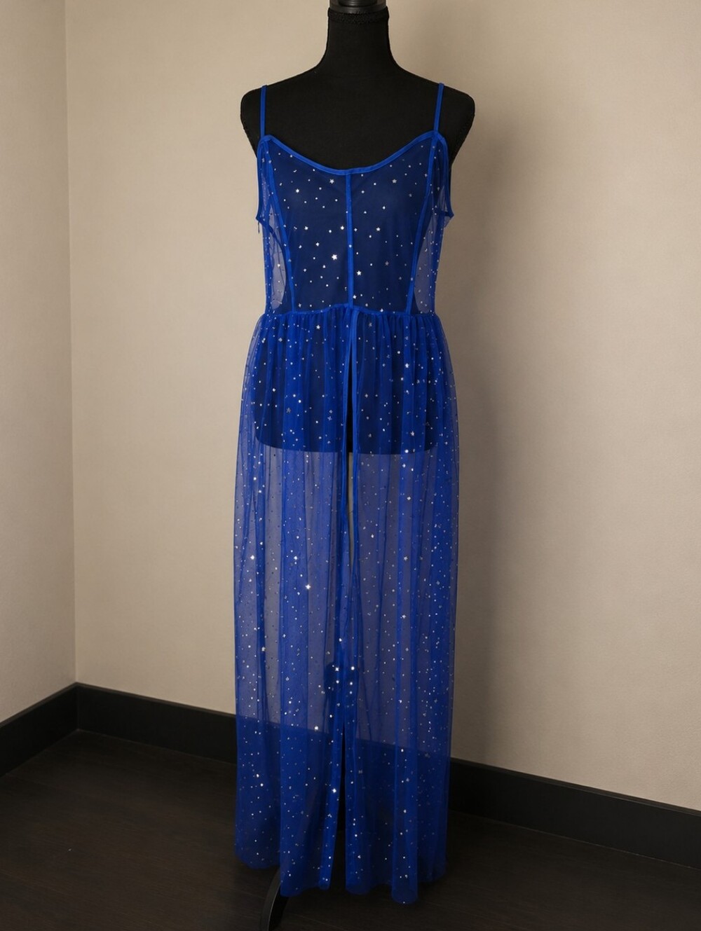 Blue Sheer Star-Embellished Maxi Dress